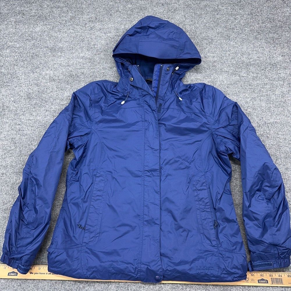 LL Bean Rain Jacket Womens M Blue Trail Model Fleece Lined Full Zip Waterproof